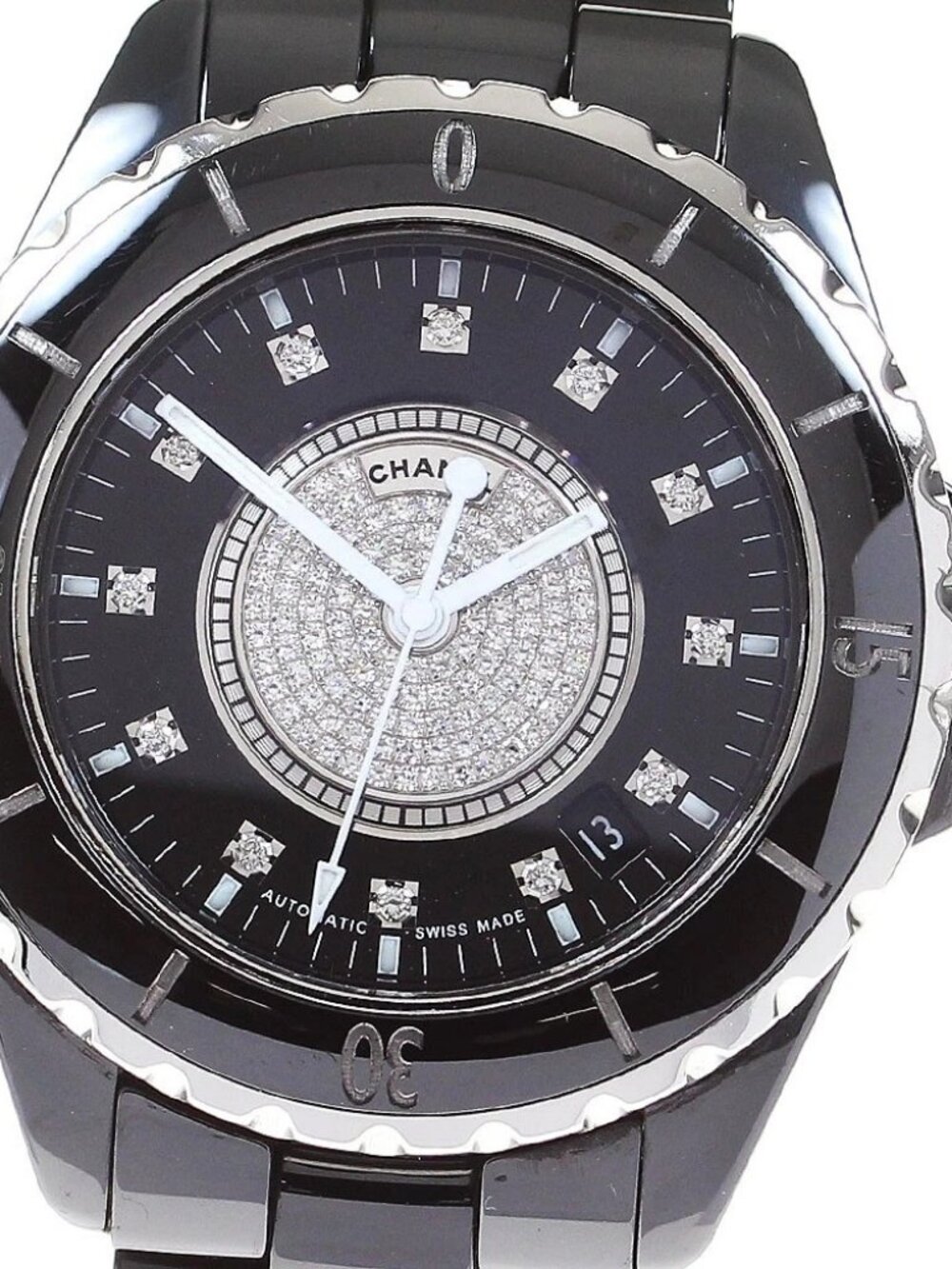 CHANEL J12 H1757 Black ceramic center diamond Automatic Men's Watch_835955